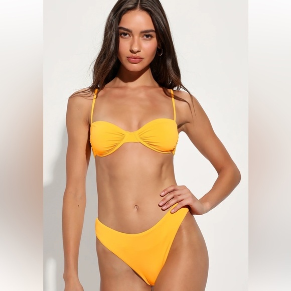 Lulus Other - NEW w/Tag (NWT) Lulu Loving Sunshine Marigold Yellow Ruched Underwire Bikini Top
